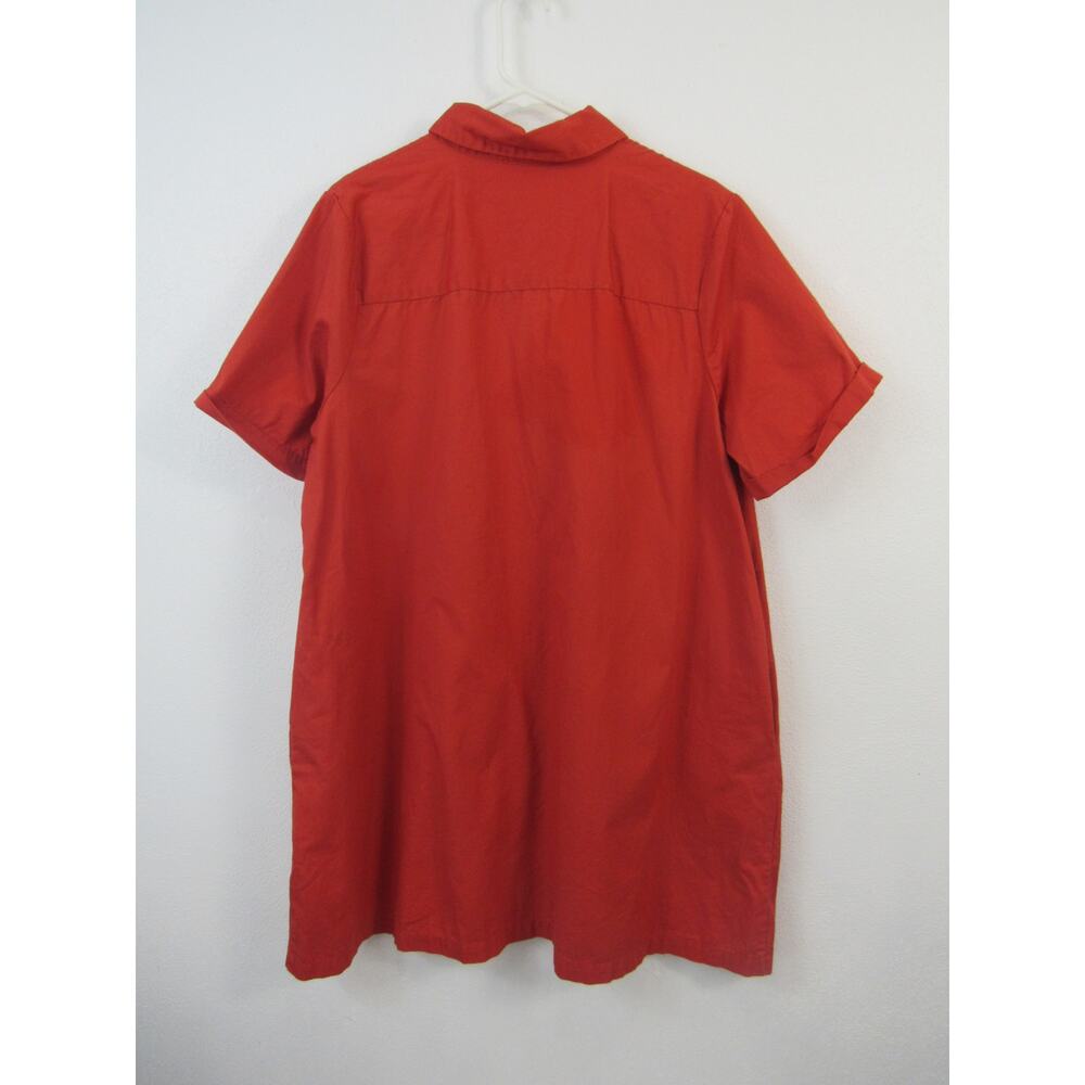 Who What Wear XXL Short Sleeve Button Front Trapeze Dress Red Orange Mini Cotton - Picture 6 of 6